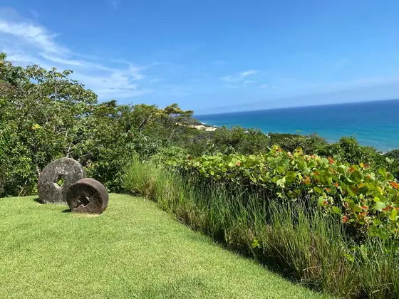 Jardín tropical con vista al mar Caribe